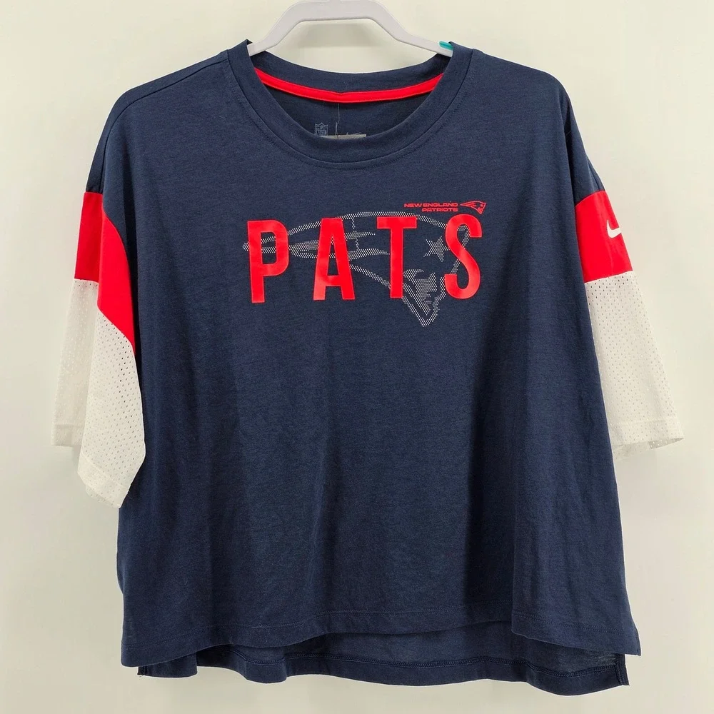 Nike New England Patriots T-Shirt Womens XXL Navy Blue Cropped Mesh NWT